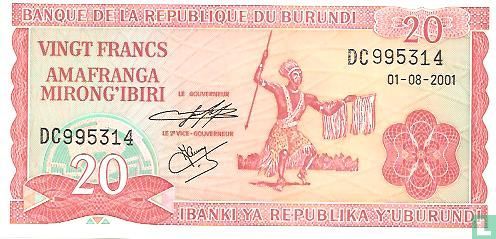 Burundi 20 Francs 2001 - Afbeelding 1