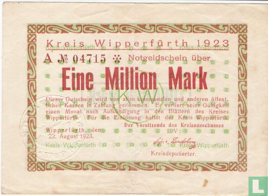 Wipperfurth, Kreis 1 Miljoen Mark 1923 - Afbeelding 1