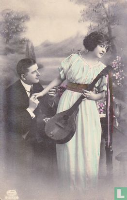 Paartje met mandoline - Afbeelding 1