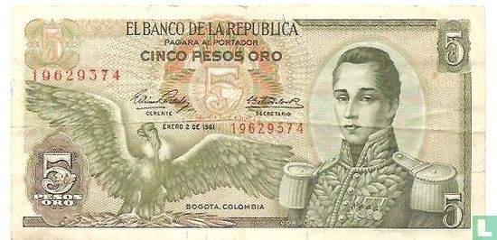 Colombia 5 Pesos Oro 1961 - Afbeelding 1