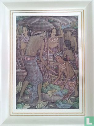 Indonesisch batikschilderij Pasar - Afbeelding 1