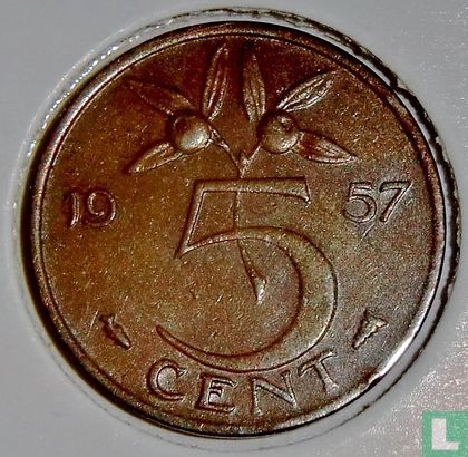 Netherlands 5 cent 1957 (type 1) - Image 1