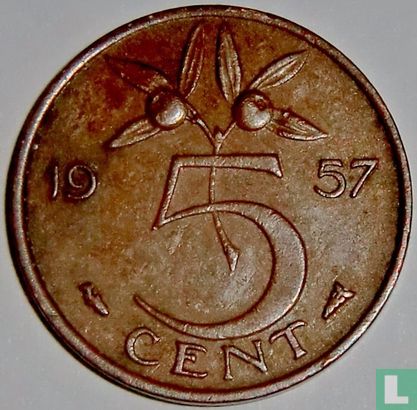 Nederland 5 cent 1957 (type 2) - Afbeelding 1