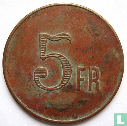 België Doornik (Tournai) 5 francs gevangenisgeld 1924-1940 - Image 2