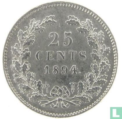 Nederland 25 cents 1894 - Afbeelding 1