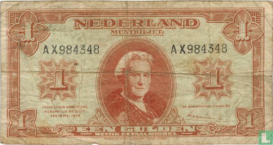 1 guilder Netherlands 1945 - Image 1