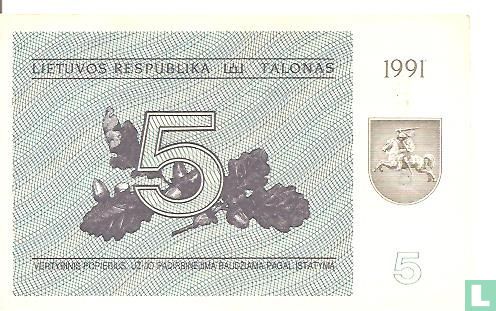 Litouwen 5 Talonas  - Afbeelding 1