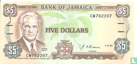Jamaika 5 Dollars 1992 - Bild 1