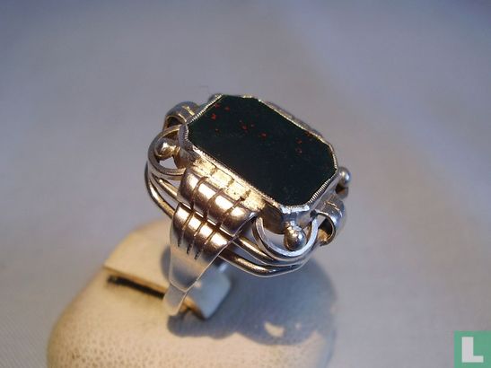 Art Deco Ring Silber 835 mit Jaspis / Heliotrop - Image 1