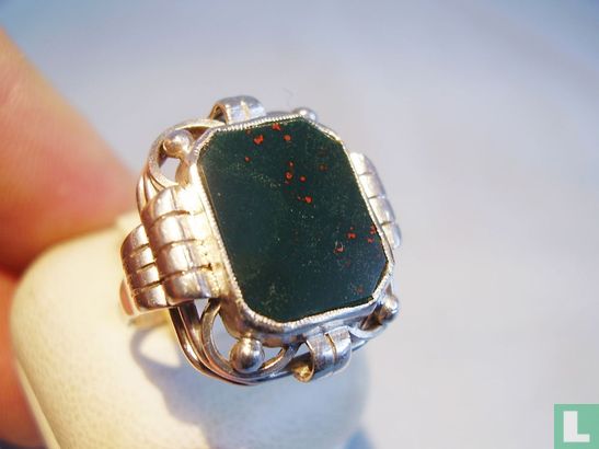 Art Deco Ring Silber 835 mit Jaspis / Heliotrop - Image 2