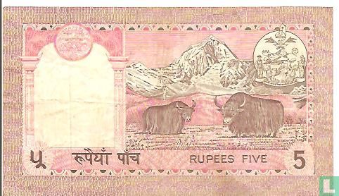 Nepal 5 Rupees ND (1987-) sign 13 short serial 20 mm - Afbeelding 2