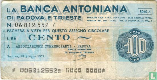 Banca Antoniana 100 Lire 1977 - Afbeelding 2