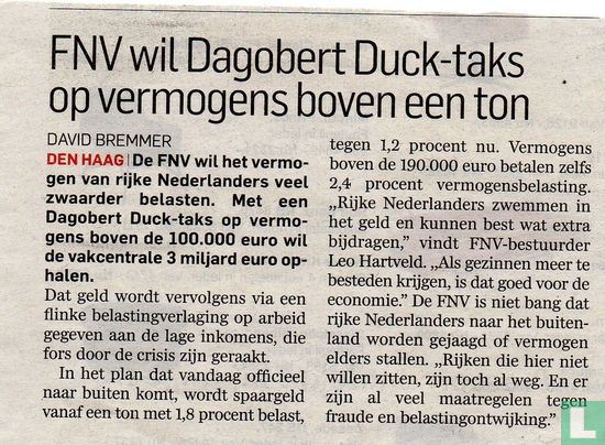 FNV wil Dagobert Duck-taks op vermogen boven een ton