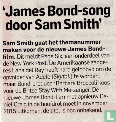 'James Bond-song door Sam Smith'