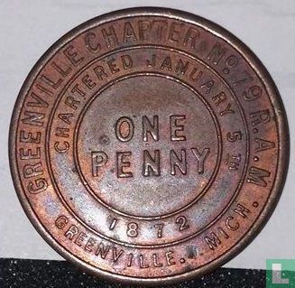 USA  Masonic Penny Greenville (Mich) Chapter No 79 RAM One Penny  1872 - Afbeelding 1