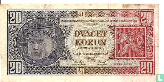 Tchécoslovaquie 20 korun - Image 1
