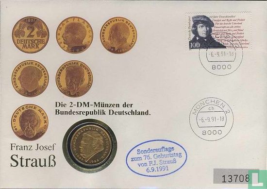Duitsland 2 mark 1990 (Numisbrief) "Franz Joseph Strauss" - Afbeelding 1