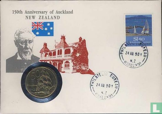 Nieuw-Zeeland 50 cents 1990 (Numisbrief) "150th anniversary of Auckland" - Afbeelding 1