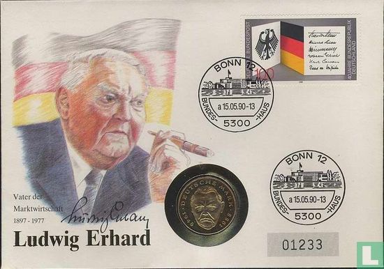 Deutschland 2 Mark 1990 (Numisbrief) "Ludwig Erhard" - Bild 1