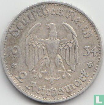 Duitse Rijk 2 reichsmark 1934 (D) "First anniversary of Nazi Rule" - Afbeelding 1
