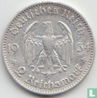 Duitse Rijk 2 reichsmark 1934 (E) "First anniversary of Nazi Rule" - Afbeelding 1