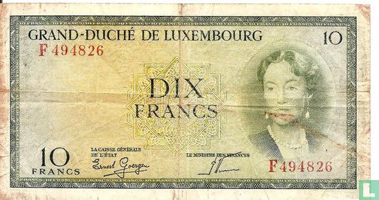 Luxemburg 10 Franken (Signatur 2) - Bild 1