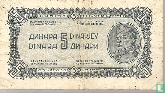 Yougoslavie 5 Dinara 1944 - Image 1