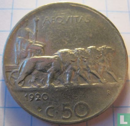 Italie 50 centesimi 1920 (tranche striée) - Image 1