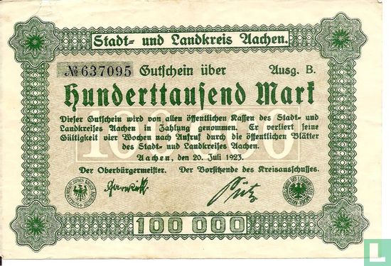Aachen 100.000 mark 1923 - Afbeelding 1