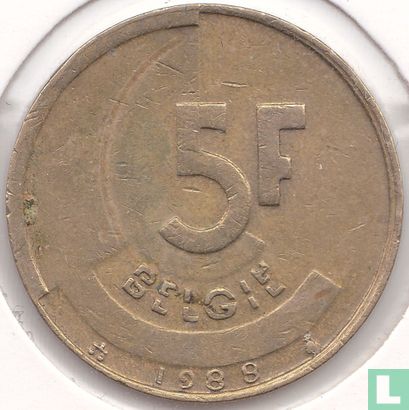 Belgium 5 francs 1988 (NLD - Image 1