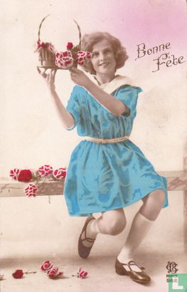 Bonne Féte: Meisje met bloemenmandje - Image 1