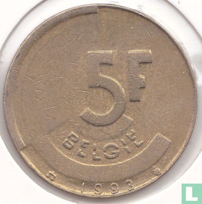 Belgium 5 francs 1993 (NLD) - Image 1
