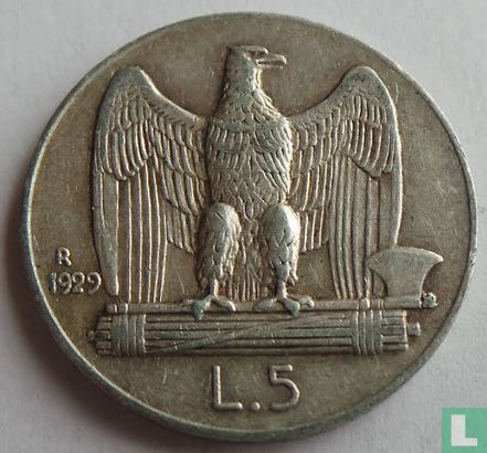 Italy 5 lire 1929 (edge inscription *FERT*) - Image 1