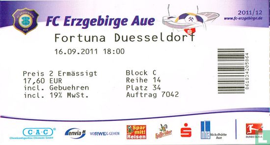 Eintrittskarte 2. Bundesliga / Erzgebirge Aue vs Fortuna Düsseldorf - Saison 2011/2012