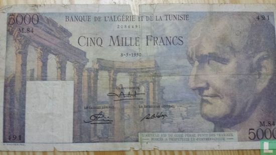 Tunesië 5.000 Francs - Afbeelding 1