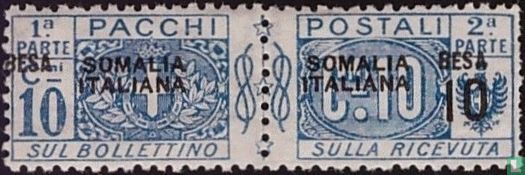 Parcel post stamp; value in besa and rupie 