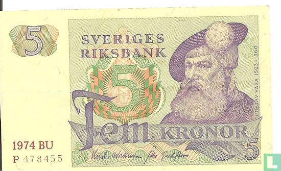 Zweden 5 Kronor 1974 - Afbeelding 1
