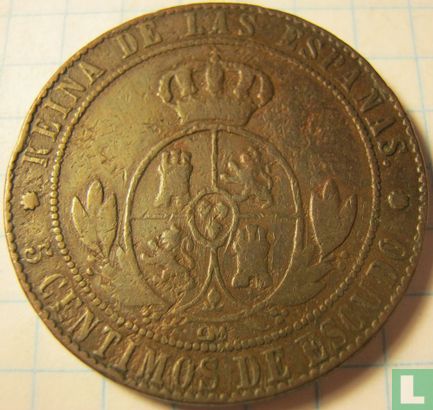 Spanje 5 centimos de escudo 1868 (8-puntige ster) - Afbeelding 2
