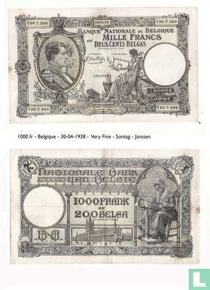 Belgie 1000 Francs / 200 Belgas 1938 1938