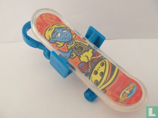 Toy skateboard with blue clip 