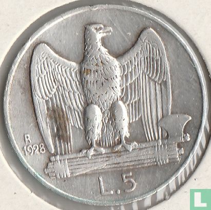 Italy 5 lire 1928 (edge inscription **FERT**) - Image 1