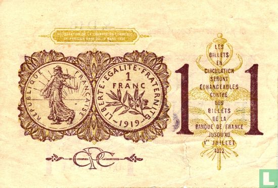 Chambre de Commerce Paris 1 Franc 1920 - Afbeelding 2
