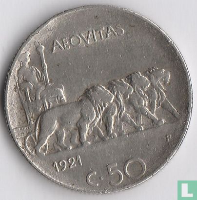 Italie 50 centesimi 1921 (tranche striée) - Image 1