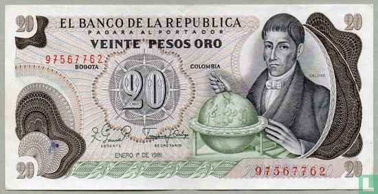 Kolumbien 20 Pesos Oro 1981 - Bild 1
