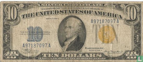 United States $ 10 1934 (Silver certificate, yellow seal)  - Image 1