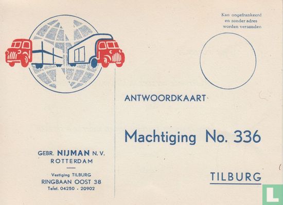 Antwoordkaart gebr. Nijman N.V. Rotterdam - Afbeelding 1