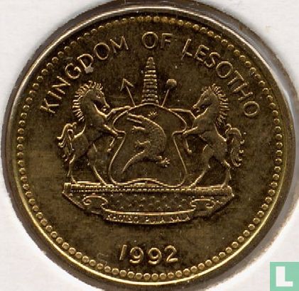 Lesotho 1 sente 1992 (acier recouvert de laiton) - Image 1