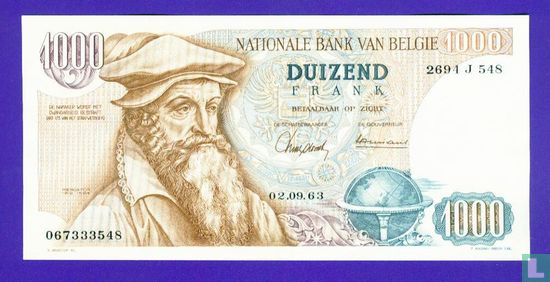 Belgium 1000 francs 1963