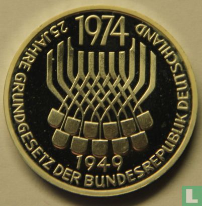 Duitsland 5 mark 1974 (PROOF) "25 years of Constitutional Law in Germany" - Afbeelding 2