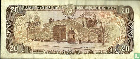République Dominicaine 20 Pesos Oro 1988 - Image 2